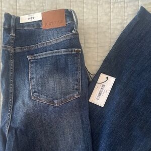 Judy Blue Medium-Dark Blue Denim Jeans with Leather Patch